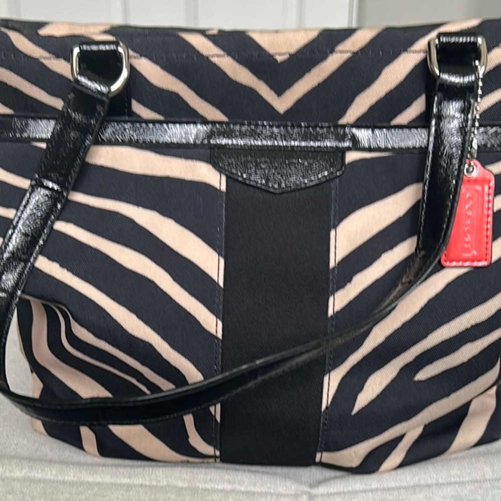 Coach Zebra Stripe Tote in Black and Tan